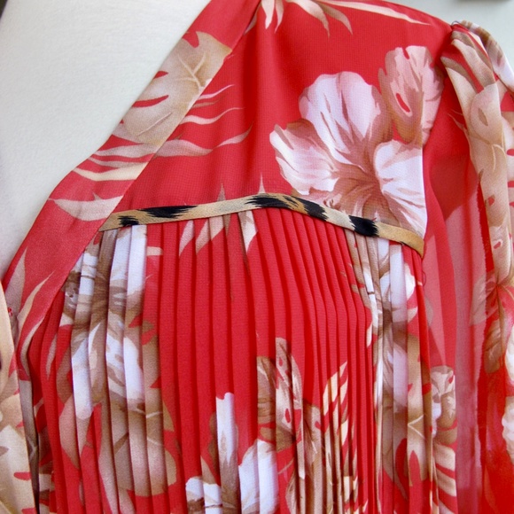 Diane Freis 2pc Skirt Top Georgette Dress w Scarf 8 10 12 Flower Leopard Pleats - Picture 9 of 14